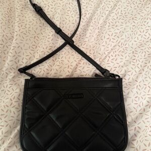 Steve Madden Black Quilted Crossbody Bag with Geometric Pattern